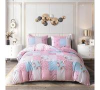 Complete Set Cotton-Polyester 4 Piece Duvet Bedding Set with an Extra Fitted Sheet” (King, Floral Pink)