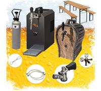 Complete set - JET 30 1-line home draft beer pump dispenser, beer machine, 35 liter/h beer cooler with foldable beer tent set and wooden barrel Type S