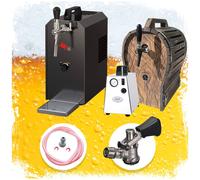 Complete set - JET 30 1-line home draft beer pump dispenser, beer machine, 35 liter/h beer cooler with wooden barrel KeyKeg