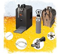 Complete set - JET 30 1-line home draft beer pump dispenser, beer machine, 35 liter/h beer cooler with wooden barrel KeyKeg