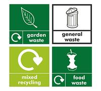 Complete set of 4 WRAP Recycling stickers for your bins - 4x 120mm x 120mm Self Adhesive Stickers