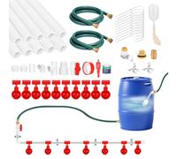 Complete Set Pipeline Automatic Chicken Waterer System, Pipe Chicken Waterer with Water Cups Removable and Washable, Poultry Watering System for Chick Duck Quail (Red, 30 Cup)