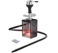 Complete Shisha Set with Everything - Kitosun Neno-Mobile Portable Travel Shisha Includes Smokebox HMD, Phunnel Head Mouthpiece Ashtray Magic LED Light and Tongs Support 2 Hoses (stainless-steel)