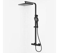 Complete Shower Set with Mixer, Rainfall Shower Head, Handheld Shower Head with Hose, Adjustable Shower Rail, Square Rain Shower Head & Riser Rail Kit for Bathroom (Ocean Matte Black)