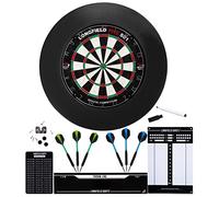 Complete Sisal Dartboard Set with Surround Ring, 6 Darts and Wall Fixings - Home Pub Club Dart Game with Protective Ring