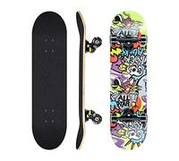 Complete Skateboard, 78.7 x 20.3 cm, ABEC-11 Glide Runner, 8-Bearing Jesen Oak, PU Wheel Flashing, for Children, Teenagers and Adults (White-123)