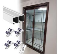 Complete Sliding Door Set Double Track System with Smooth Rollers Aluminum Overhead Rail Barn Door Track for Laundry Room Living Room (Silver 0.7m 2.3ft)