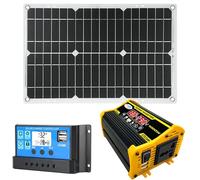 Complete Solar Power Kit: 18W Panel, 12V Inverter, 30A Charge Controller, Waterproof Solar System for Motorhomes and Camping(Black)