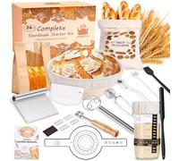 Complete Sourdough Starter Kit - 24 Pieces Yeast Bread Baking Supplies for Modern Kitchen, 9" Round Baskets Bread Proof Banneton Tools for