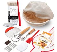 Complete Sourdough Starter Kit, Sourdough Bread Baking Supplies, Banneton Bread Proofing Basket with Sourdough Starter Jar, 9inch Round Bread Proofing Basket, for Bread Baking