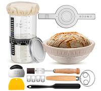 Complete Sourdough Starter Kit, Sourdough Bread Baking Supplies with 9'' Round Banneton Bread Proofing Basket, 36oz Sourdough Starter Jar, Bread Lame, Dough Scraper, Dough Whisk & Silicone Bread Sling