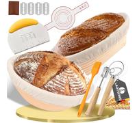 Complete Sourdough Starter Kit - Sourdough Proving Basket Set, Bread Making Accessories Includes 2 Banneton Bread Proofing Basket, Bread Lame, Silicone Bread Sling, Danish Dough Whisk, Silicone Brush