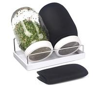 Complete Sprouting Jar Kit| 2 Wide Mouth Mason Jars, 316 Screen Sprout Lids, Blackout Sleeves, Tray, Stand| Sprouter Set for Growing Broccoli, Alfalfa and More-Seeds not Included