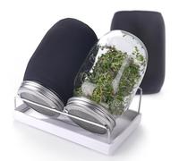 Complete Sprouting Jar Kit- 2 Wide Mouth Mason Jars with Premium 316 Stainless Steel Screen Lids, Blackout Sleeves,Tray, Stand - Seed Sprouter Set for Growing Broccoli, Alfalfa, Salad, Sandwich
