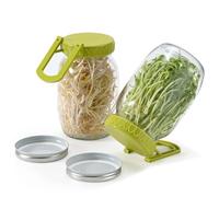 Complete Sprouting Kit - 2 Large Wide-Mouth Mason Jars 32 Oz, 2 Foldalbe Screen Lids with Draining Stand, 2 Metal Canning Lids, Bean Sprouts Grow Kit for Broccoli alfalfa