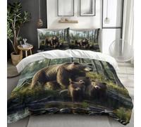 Complete Surrealism Single Bedding Set, Animal Print Bear Printed Duvets Cover 135 x 200 cm, Ultra Soft Breathable Reversible Quilt Covers for Girls Women Kids and Adults