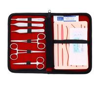 Complete Suture Practice kit for Students Traning Manual & Carryall Case Reusable Mesh Pre Cut- 14 Wounds Silicone Skin Suture Pad - for Education Use Only (15)