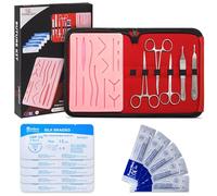 Complete Suture Practice Kit with Suturing Tools and Threads for Students, Nursing Students - Premium Silicone Pad with 3 Layers, 14 Pre-Cut Wounds, Scissors, Holders, Training Guide