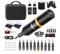 Complete Tattoo Set with Wireless Battery Pen - Complete Piercing And Tattooing Equipment with Essential Accessories for Professional And Amateur Tattoo Artists,Gold