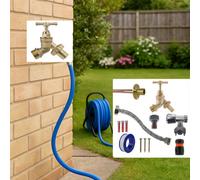 Complete Through-Wall Brass Bib Tap Installation Kit With Self-Cutting Valve And Black/orange Hose Connector