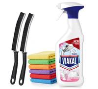 Complete Viakal Limescale Removing Bundle 500ml - Comes with Hard Water Limescale Remover Spray Fresh Rose, 2 Pcs Crevice Cleaning Brush & 3 Pcs Microfiber Cloth for Bathrooms, Kitchens & Showers
