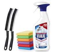 Complete Viakal Limescale Removing Bundle 700ml - Comes with Hard Water Limescale Remover Spray, 2 Pcs Crevice Cleaning Brush & 3 Pcs Microfiber Cloth for Bathrooms, Kitchens & Showers