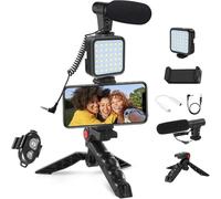 Complete Vlogging Kit for iPhone & Android: YouTube Starter Kit with Microphone, LED Light, Tripod, Remote - Perfect Studio Creator Video Maker for YouTube, Instagram, Facebook Live.