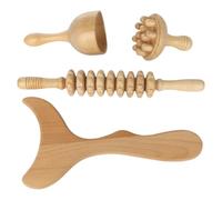Complete Wooden Maderoterapia Kit, 4-Piece Set with Contouring Board, Cup, Roller Stick, Mushroom Massager for Muscle Relief & Lymphatic Health