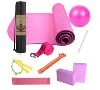 Complete Yoga Kit - Workout Mat Bundle, Training Tools for Balance Mobility, Conditioning with Durable Foam Blocks, Stretch Band, Resistance Strap for Core Strength and Improvement