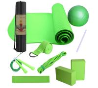 Complete Yoga Kit - Workout Mat Bundle, Training Tools for Balance Mobility, Conditioning with Durable Foam Blocks, Stretch Band, Resistance Strap for Core Strength and Improvement