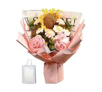 Completed Crochet Flowers Knitted Bouquet Handmade for Mom Wife Multipurpose Pink 35x27 cm