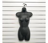 CompleteShopfittings FEMALE MATT AND GLOSS HANGING PLASTIC BODY FORM MANNEQUIN TORSO BUST DISPLAY (Black Matt)