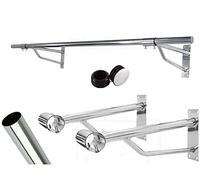 CompleteShopfittings Super Heavy Duty Chrome Plated Wall Mounted Garment Clothes Rail Hanging Shop Display Tubing Rack 32mm Diameter of Pole -2ft Long Pole +2 Brackets+2 Plastic end Caps