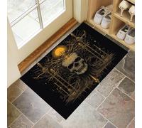 Complex Line Art Door Mat - Non-Slip Washable Doormat, Golden Thorny Skull Pattern Welcome Dirt Trapper,Water Absorbent Floor Mat For Indoor/Outdoor Use,Front Entrance, Kitchen (Gold, 50 X 80 cm)