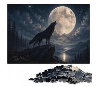 Complex Wood Puzzle, Adults, Wolf Howling at The Moon, 1000 Pieces | Puzzle for Adults - tabletop activity for adults on weekends.