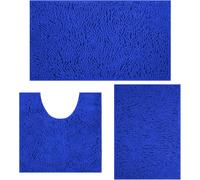 COMPOLICY 3 Piece Bath Mat Set, Royal Blue Non Slip Chenille Bathroom Mats, Washable Super Absorbent Toilet & Shower Rug Set for Bathroom