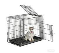 COMPOLICY 60x43x51cm Small Dog Crate with 2 Doors Foldable and Top-Opening Metal Dog Cage for Puppy Training Removable Plastic Tray Easy Clean Anti-Rust Coating and Secure Sliding Lock Black