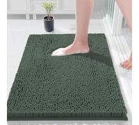 COMPOLICY Dark Green Bath Mat, Super Absorbent Bathroom Mat, Machine Washable Non, Slip Anti Mould, Shower Mats with 40 x 60CM, 1'' Chenille Microfiber Material for Bath Kitchen Living Room Door Mats