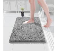 COMPOLICY Light Grey Bath Mat, Super Absorbent Bathroom Mat, Machine Washable Non, Slip Anti Mould, Shower Mats with 40 x 60CM, 1'' Chenille Microfiber Material for Bath Kitchen Living Room Door Mats
