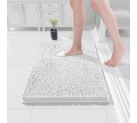COMPOLICY White Bath Mat, Super Absorbent Bathroom Mat, Machine Washable Non, Slip Anti Mould, Shower Mats with 40 x 60CM, 1'' Chenille Microfiber Material for Bath Kitchen Living Room Door Mats