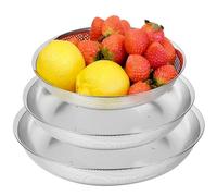 COMPORT K Premium Comfortable Colander Set of 3, 18/8 304 Stainless Steel Tray Micro-Perforated Shallow Strainers 2-3-4 Quart Set, Self-Draining Solid Base for Pasta, Fruits, Vegetables, Made in Korea