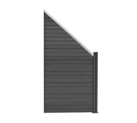 Composite Angled Fence Panel Grey 6ft Tall Slanted Board & 1 x 105cm Aluminium Post Plastic PVC Wood Grain Fencing Slats Double Sided Plank 100cm W x 180cm H Outdoor Garden Driveway Privacy Barrier
