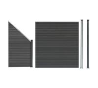 MonsterShop Composite Fence Panel Kit, Angled Piece & Posts X 2 Set - Grey