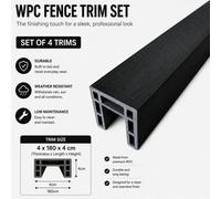Composite Fence Panel Base & Top Trims Set Of 4 Wpc Fence Panel Trims Black 180Cm For Garden Fence Panels & Slats