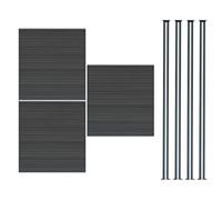 Composite Fence Panel x 3 & 4 Aluminium Posts 6ft Board Grey Double Sided Wood Grain Slatted Fencing Plastic Outdoor Garden Driveway Privacy Barrier 185cm High x 526cm Wide Solar Powered LED Lighting