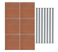 Composite Fence Panel x 6 & 7 Aluminium Posts 6ft Board Brown Wood Grain Plastic Fencing Slats Plank Outdoor Garden Driveway Privacy Screen Barrier 1.85m High x 10.45m Wide Solar Powered LED Lighting