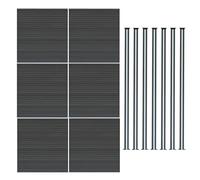 Composite Fence Panel x 6 & 7 Aluminium Posts 6ft Board Grey Double Sided Wood Grain Slatted Fencing Plastic Outdoor Garden Driveway Privacy Barrier 1.85m High x 10.45m Wide Solar Powered LED Lighting