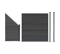 MonsterShop Composite Fence Panel Kit, Angled Piece & Posts X 2 Set - Grey