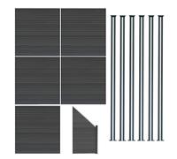 MonsterShop Composite Fence Panels Kit X 5, Angled Piece & Posts X 6 Set - Grey