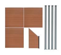 MonsterShop Composite Fence Panels Kit X 3, Angled Piece & Posts X 4 Set - Brown
